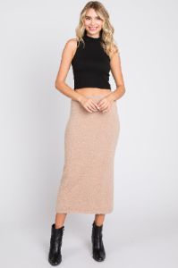 Beige Fuzzy Soft Knit Midi Skirt sold by Pinkblush