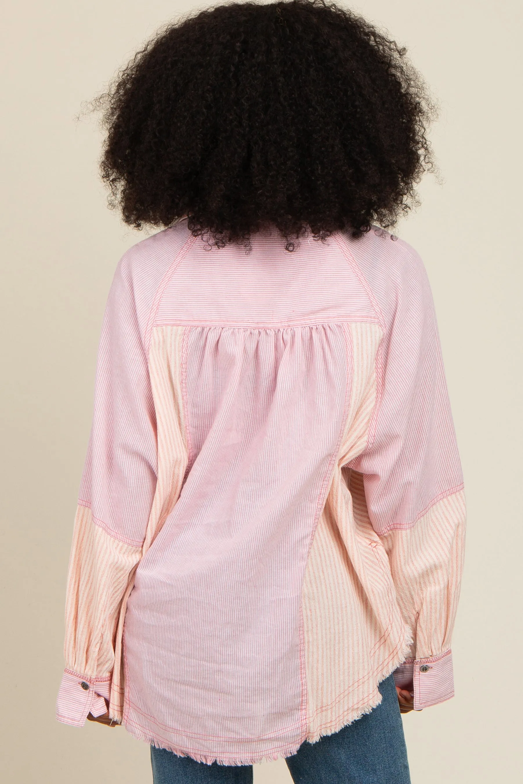 Mauve Striped Button Down Oversized Long Sleeve Top sold by Pinkblush product image thumbnail 4
