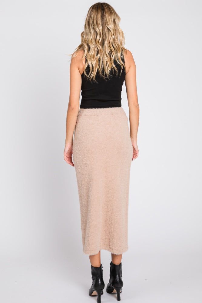 Beige Fuzzy Soft Knit Midi Skirt sold by Pinkblush product image thumbnail 3