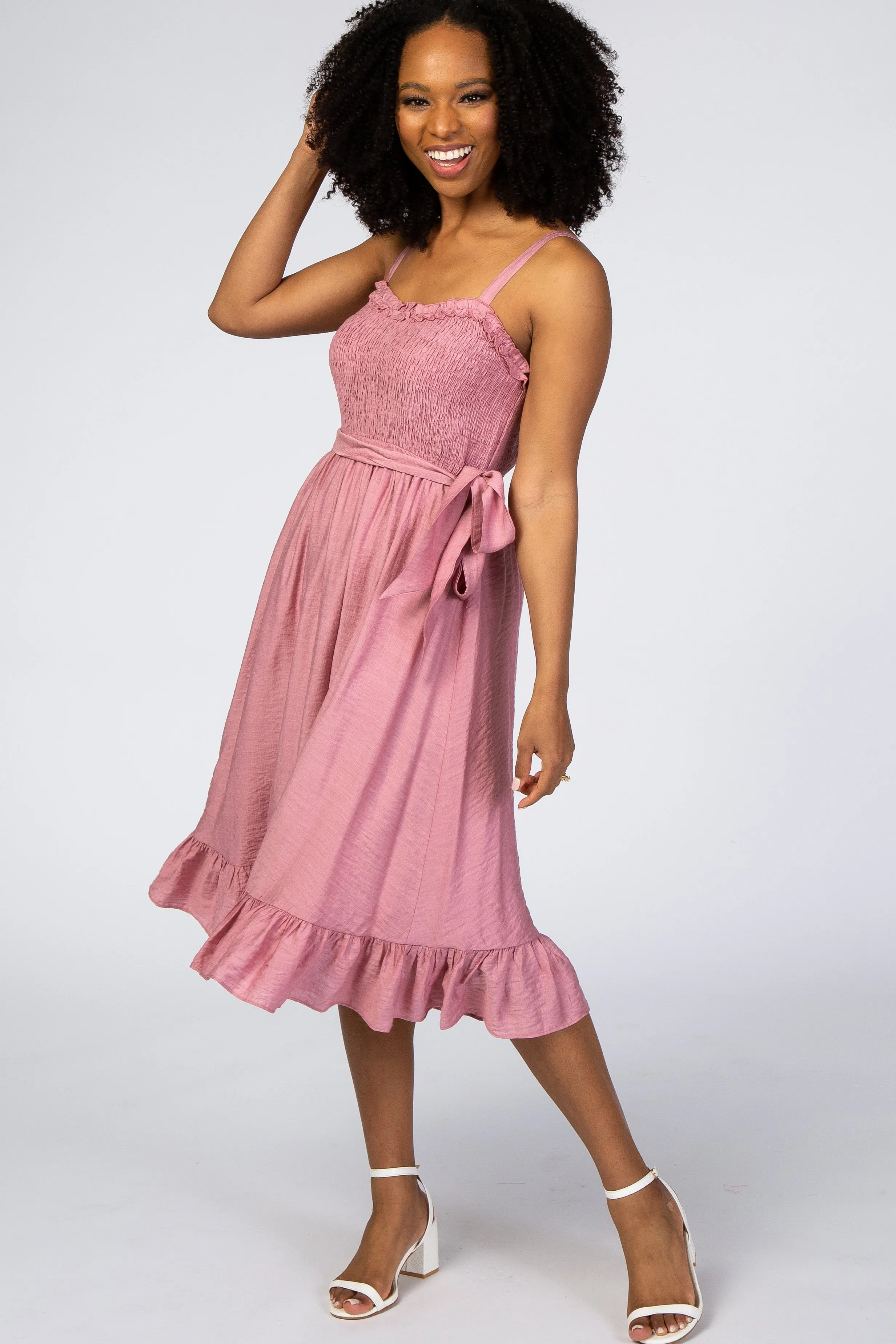 Pink Ruffle Smocked Maternity Dress sold by Pinkblush product image thumbnail 4