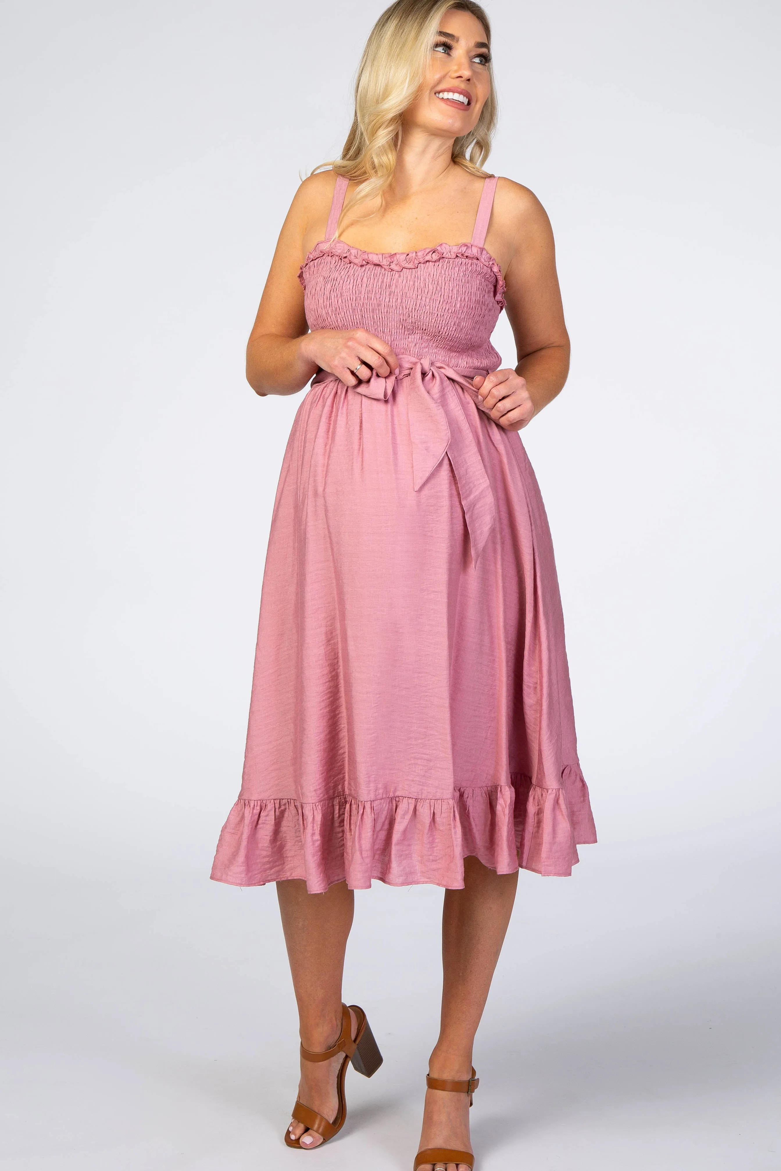 Pink Ruffle Smocked Maternity Dress sold by Pinkblush
