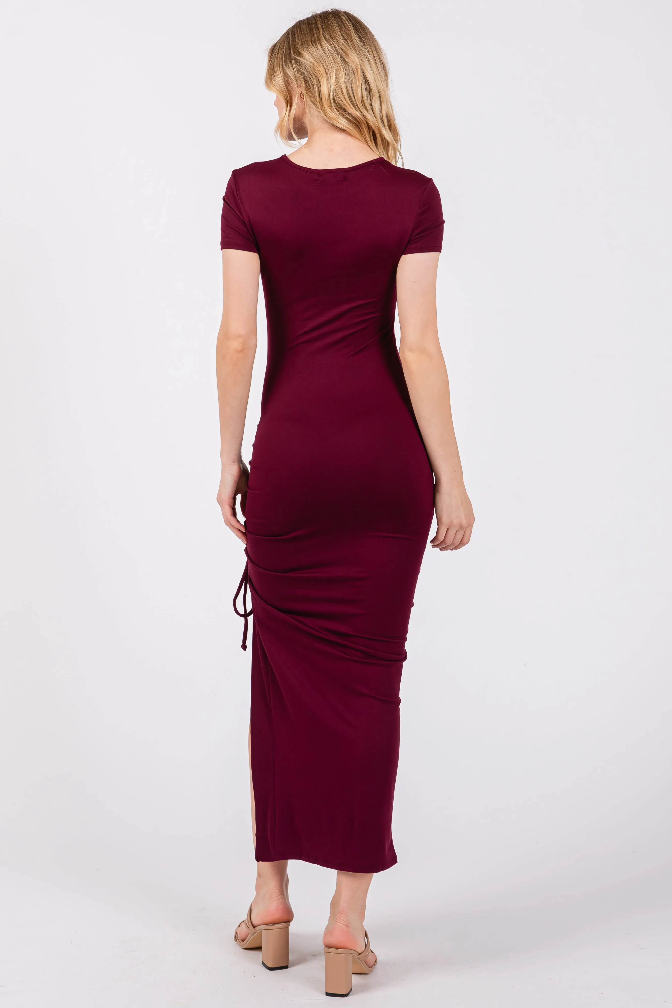 Burgundy Side Slit Maxi Dress sold by Pinkblush product image thumbnail 3