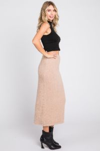 Beige Fuzzy Soft Knit Midi Skirt sold by Pinkblush