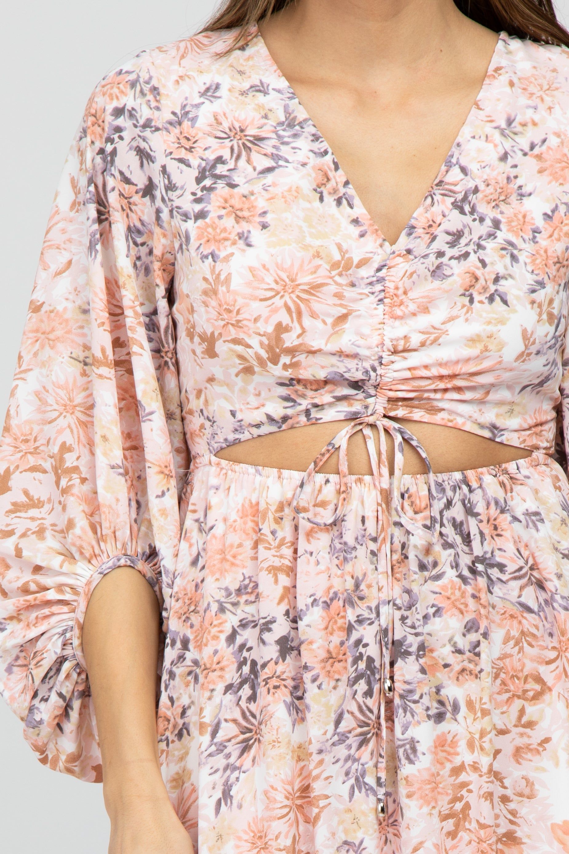 Peach Floral Front Cutout Maxi Dress sold by Pinkblush product image thumbnail 5