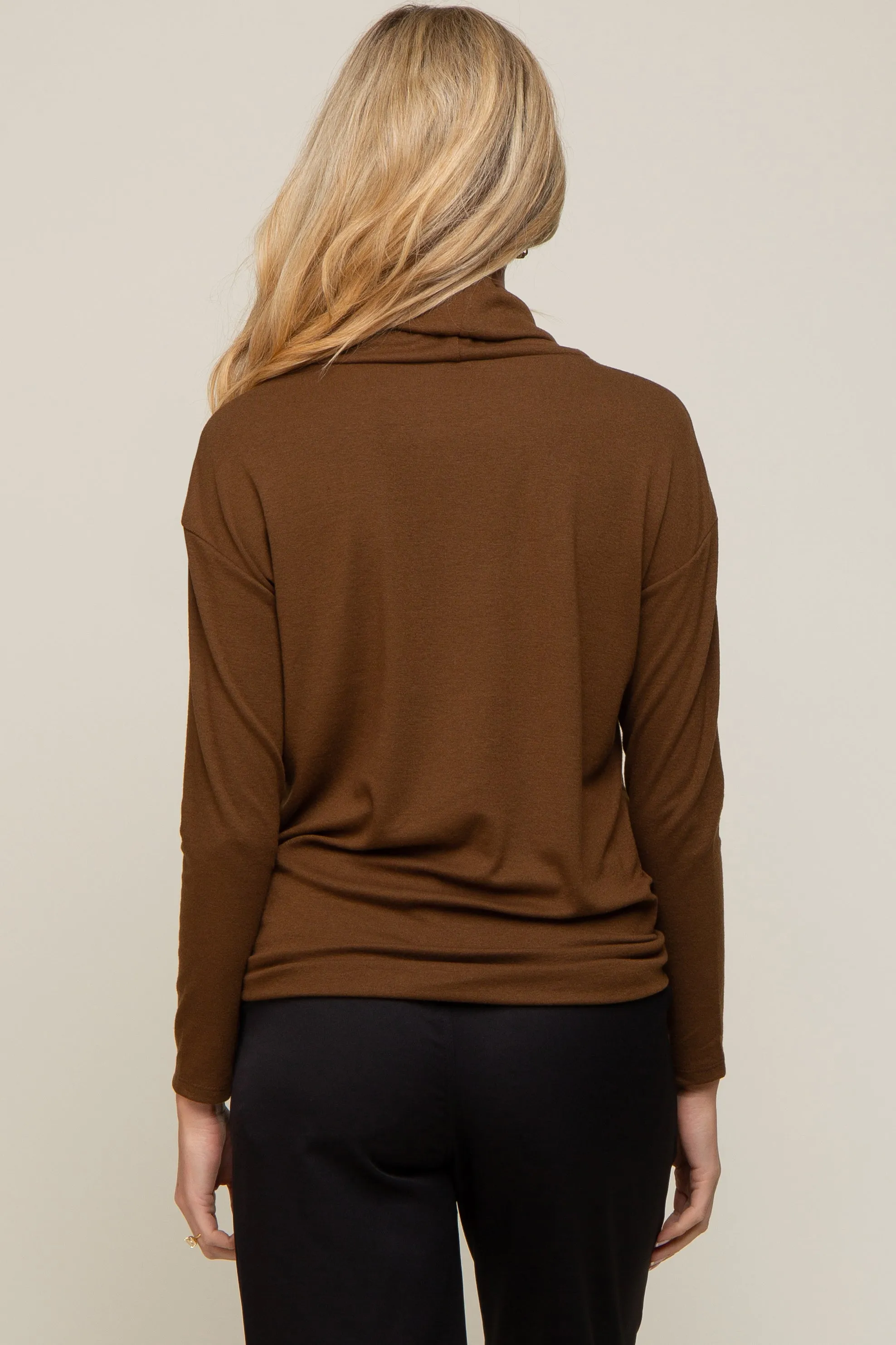 Brown Turtleneck Long Sleeve Maternity Top sold by Pinkblush product image thumbnail 2