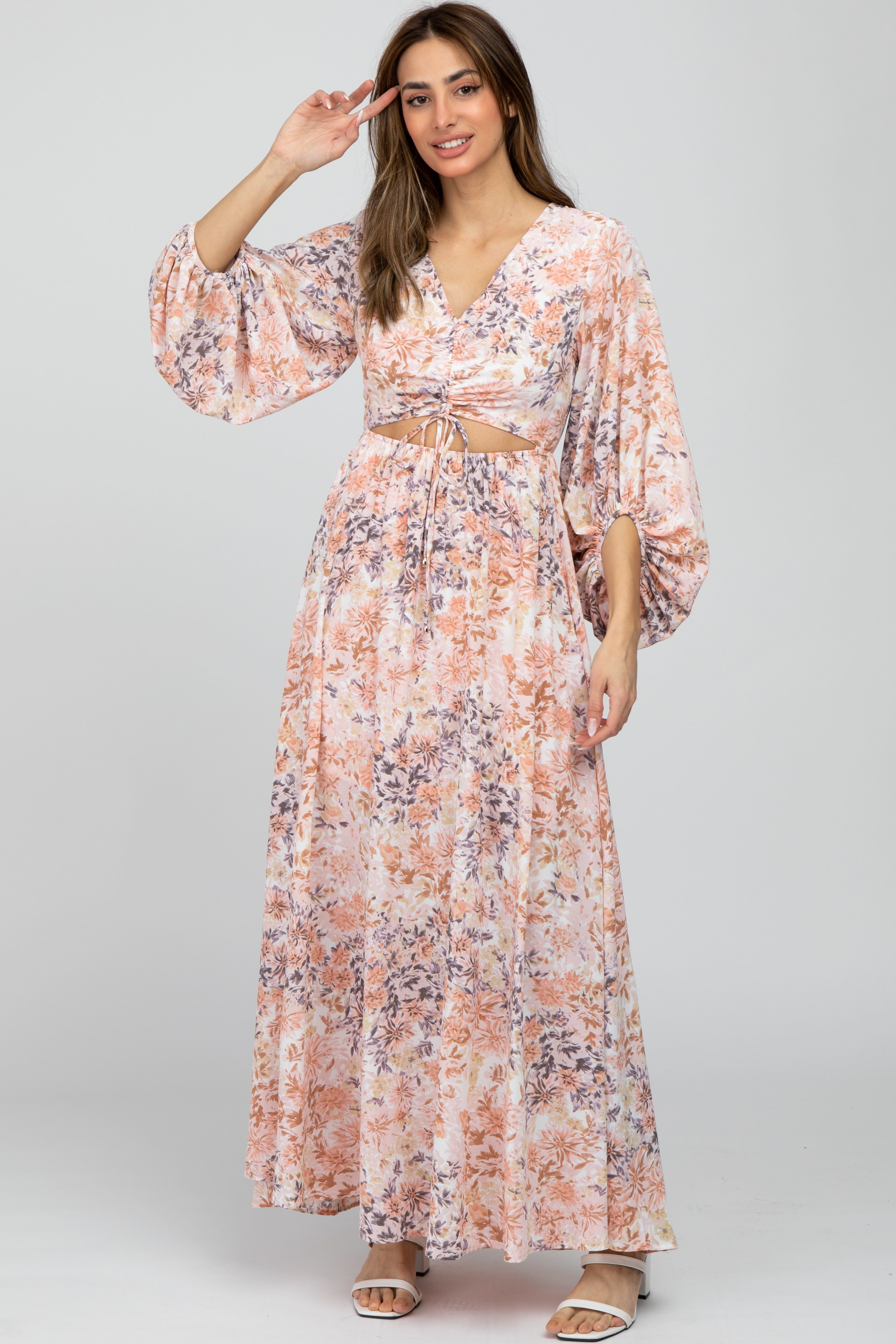 Peach Floral Front Cutout Maxi Dress sold by Pinkblush product image thumbnail 2