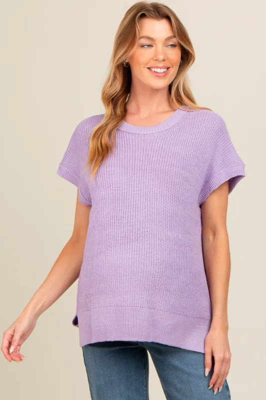 Lavender Dolman Short Sleeve Side Slit Maternity Sweater Top sold by Pinkblush