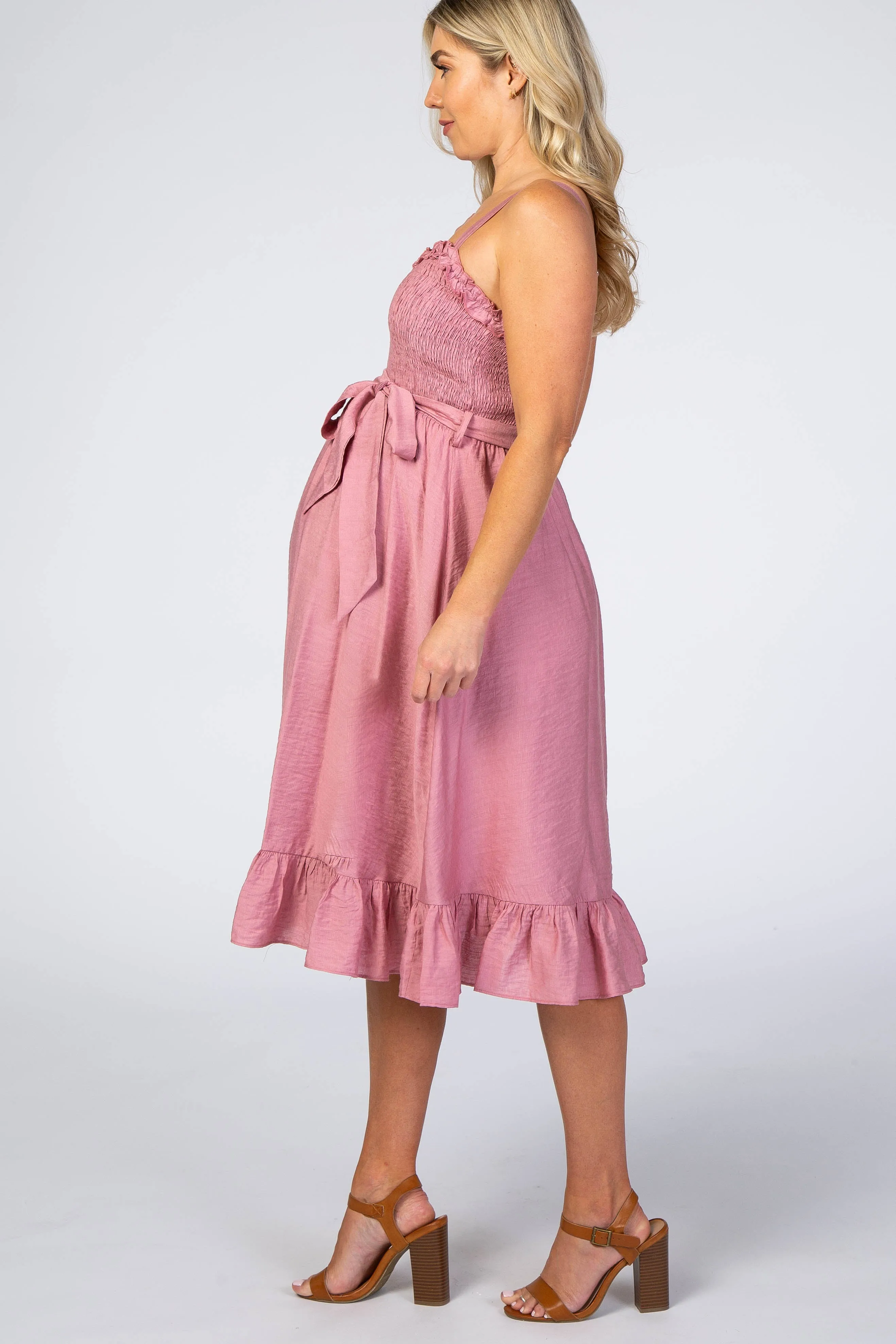Pink Ruffle Smocked Maternity Dress sold by Pinkblush product image thumbnail 2