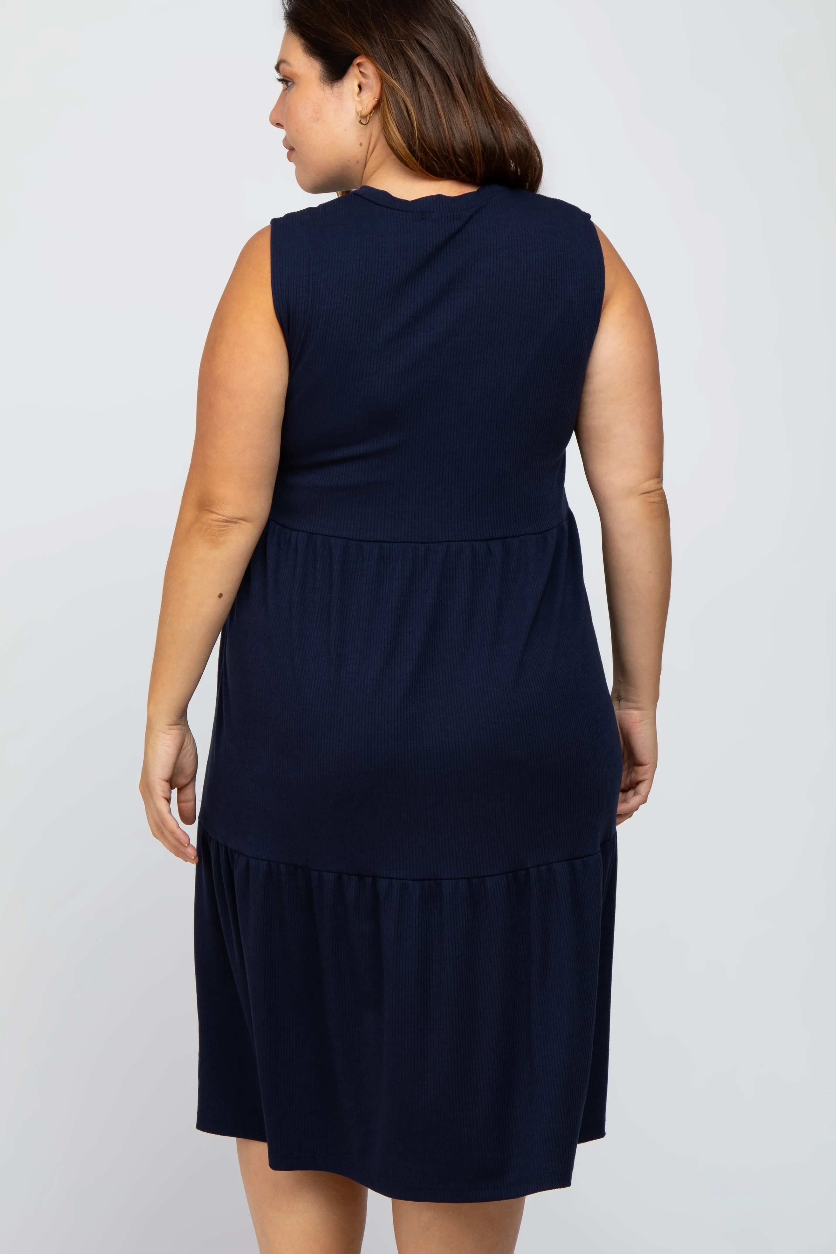 Navy Ribbed Sleeveless Plus Midi Dress sold by Pinkblush product image thumbnail 4