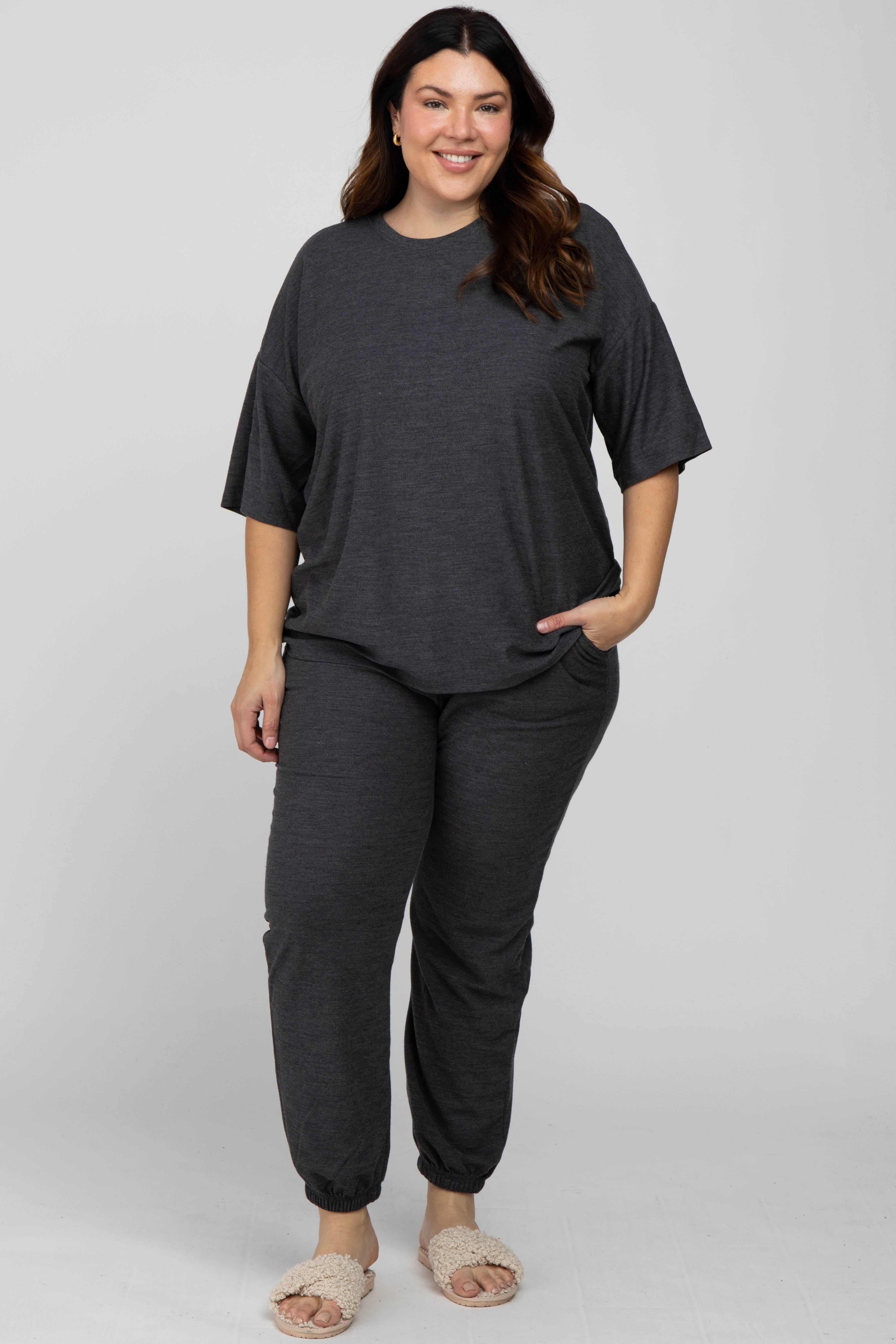 Charcoal Jogger Plus Size Lounge Set sold by Pinkblush
