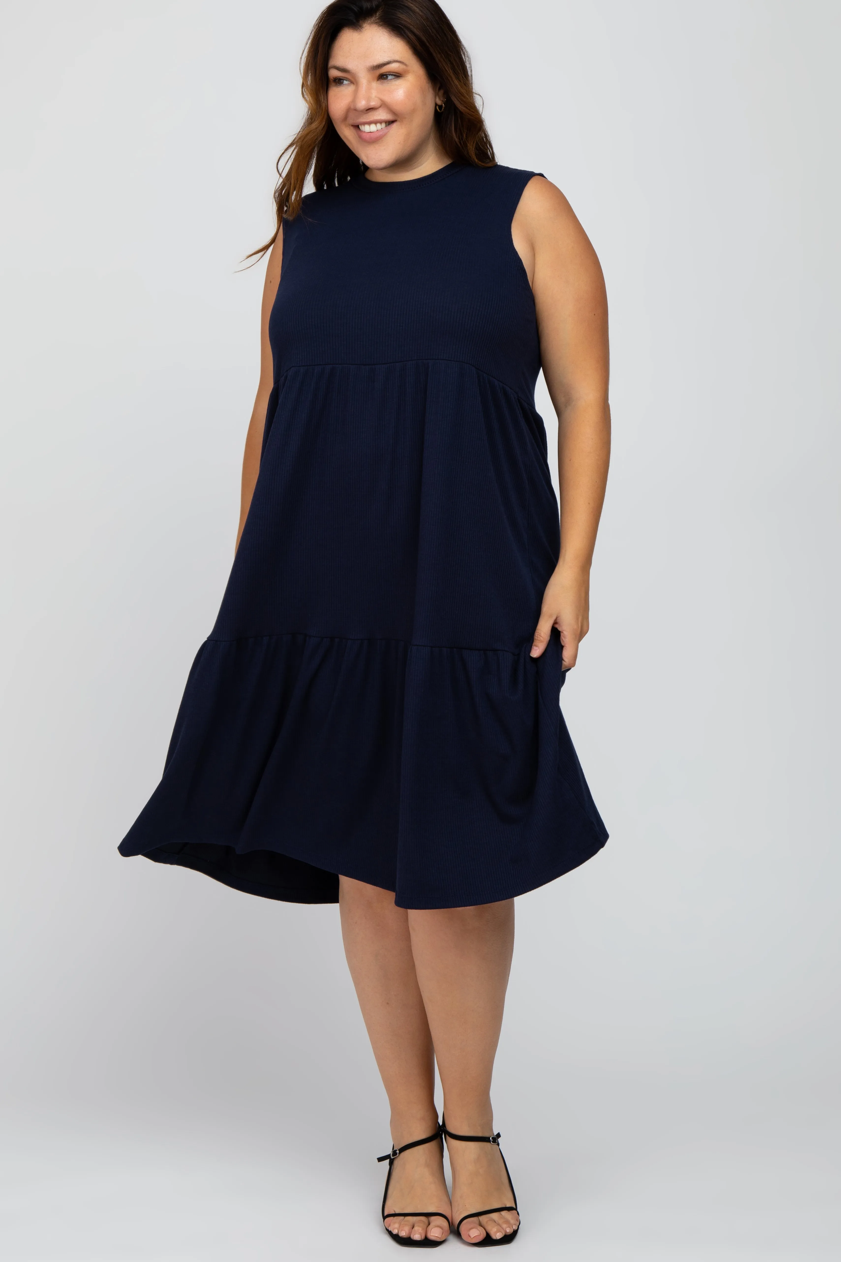 Navy Ribbed Sleeveless Plus Midi Dress sold by Pinkblush