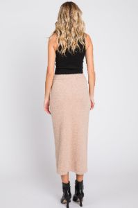Beige Fuzzy Soft Knit Midi Skirt sold by Pinkblush