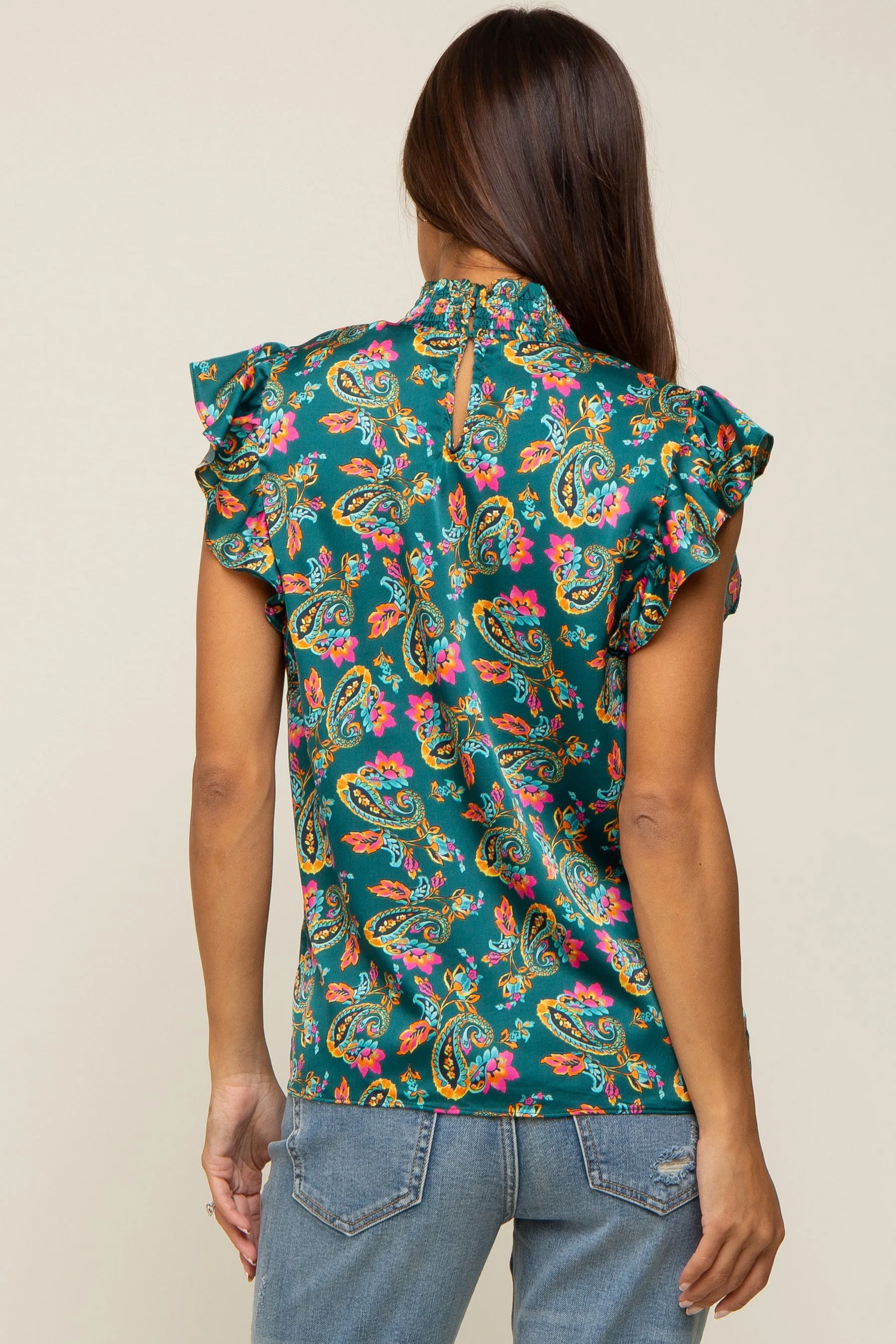 Forest Green Paisley Satin Smocked Neck Maternity Blouse sold by Pinkblush product image thumbnail 3