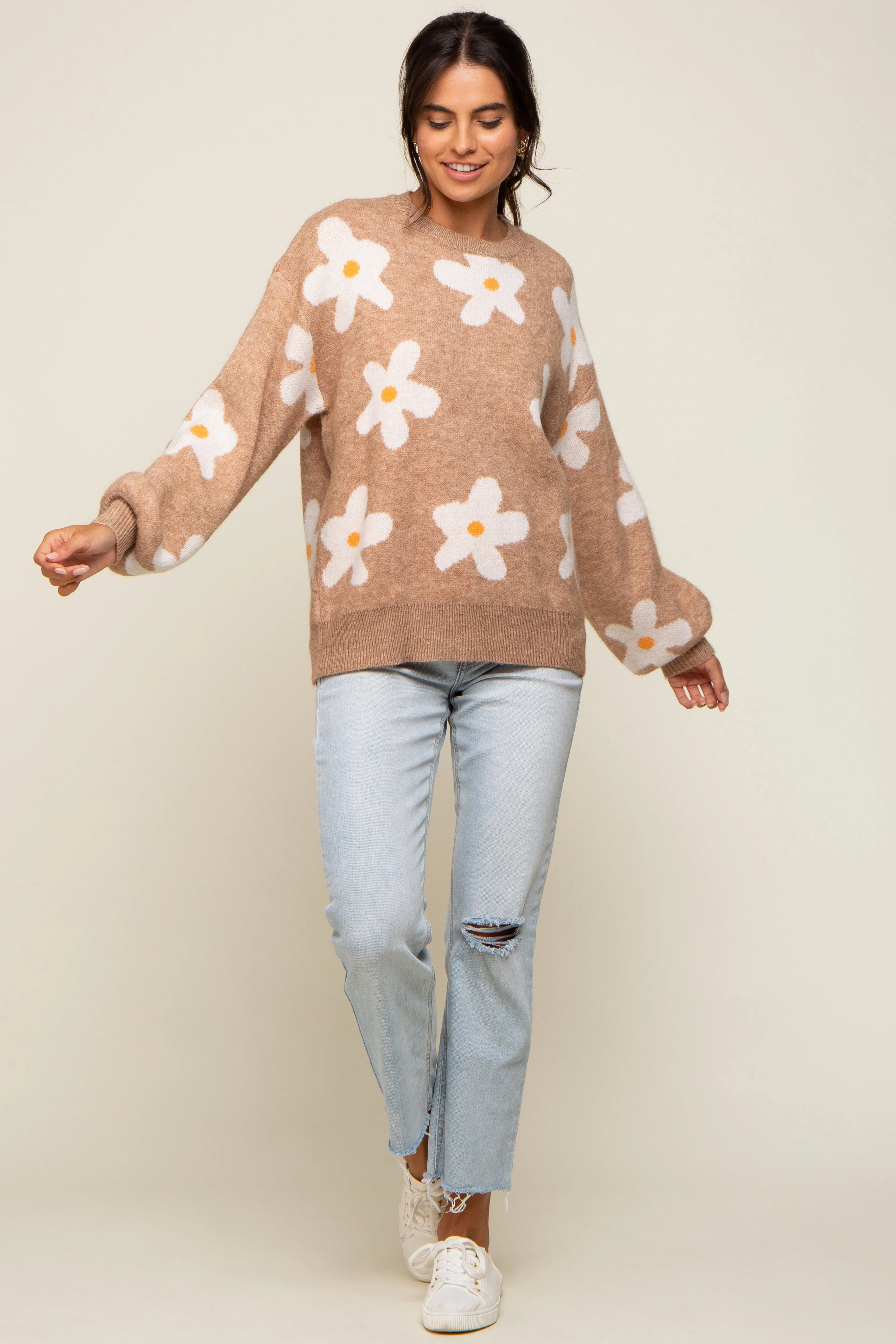 Camel Daisy Soft Brushed Knit Sweater sold by Pinkblush product image thumbnail 4
