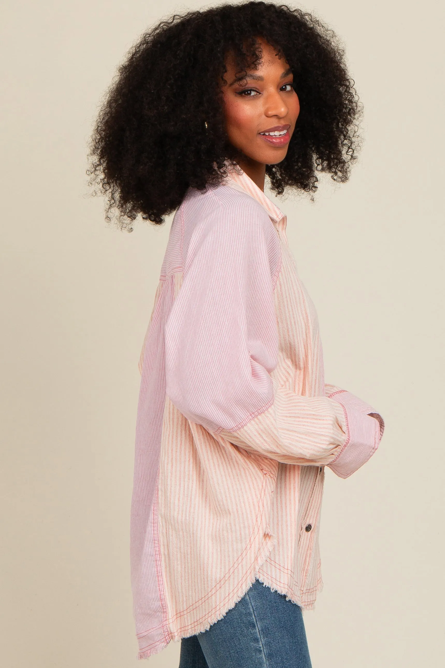 Mauve Striped Button Down Oversized Long Sleeve Top sold by Pinkblush product image thumbnail 3