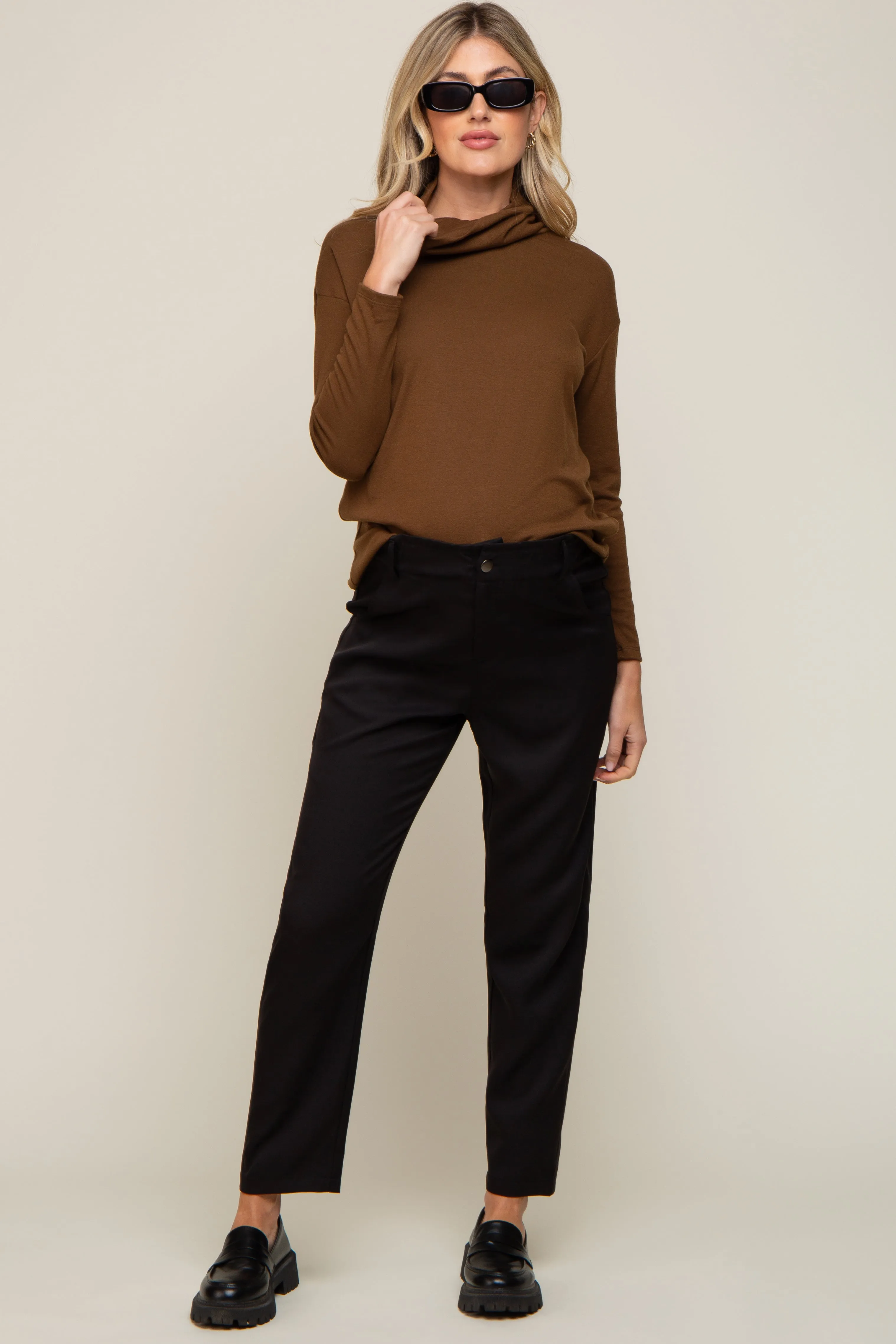 Brown Turtleneck Long Sleeve Maternity Top sold by Pinkblush product image thumbnail 3