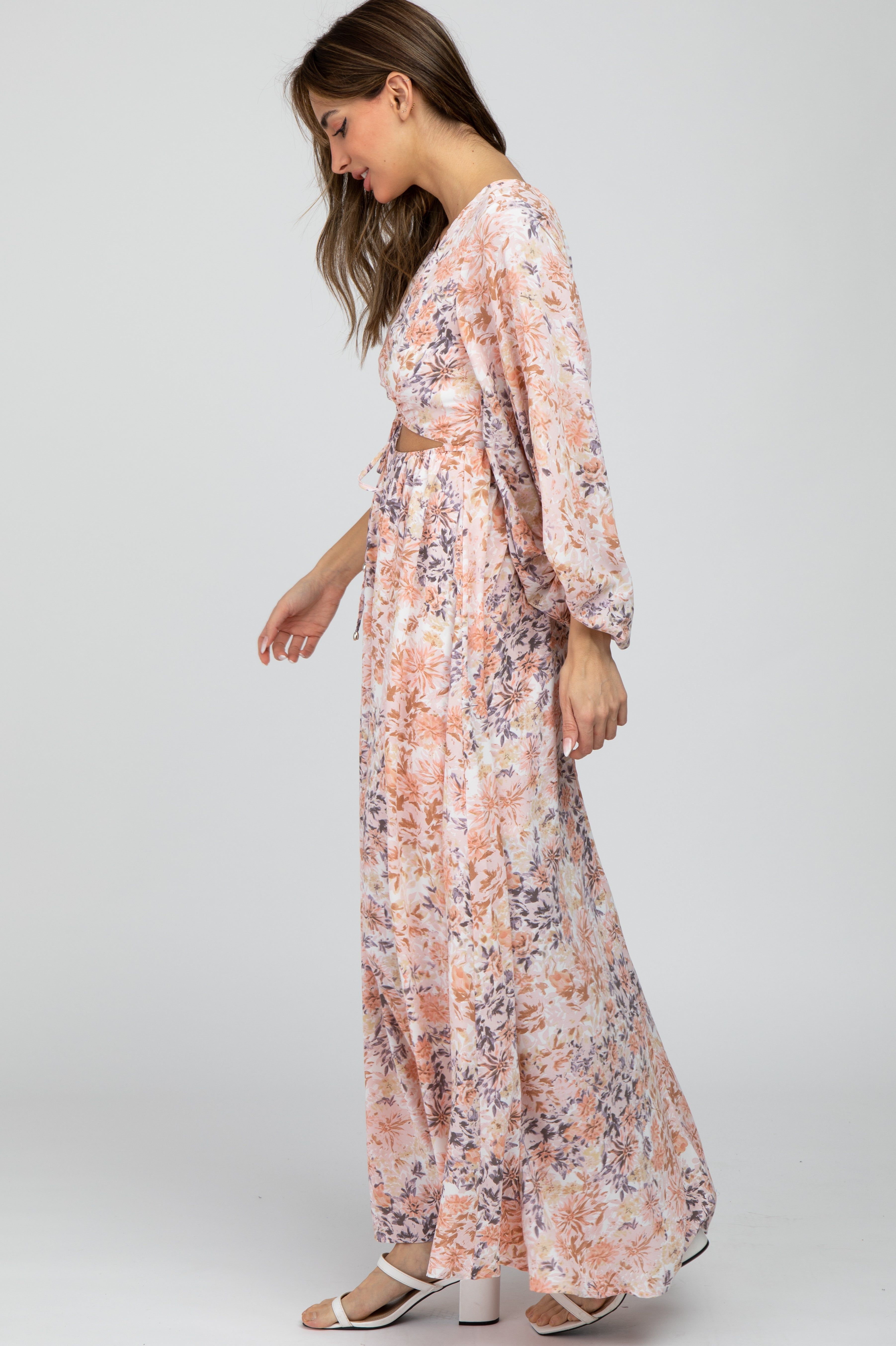 Peach Floral Front Cutout Maxi Dress sold by Pinkblush product image thumbnail 3