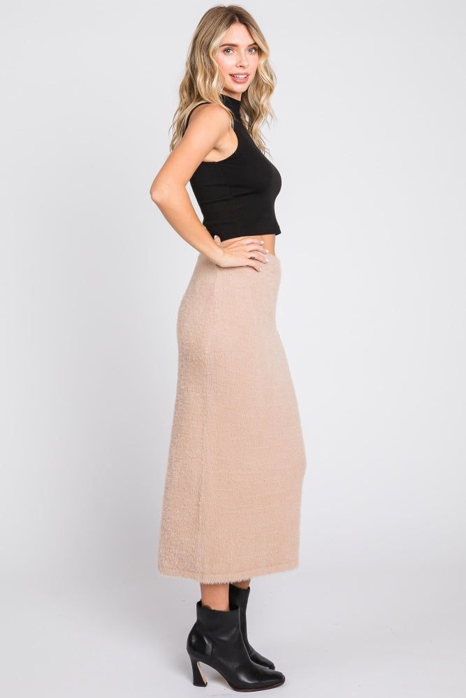 Beige Fuzzy Soft Knit Midi Skirt sold by Pinkblush product image thumbnail 2