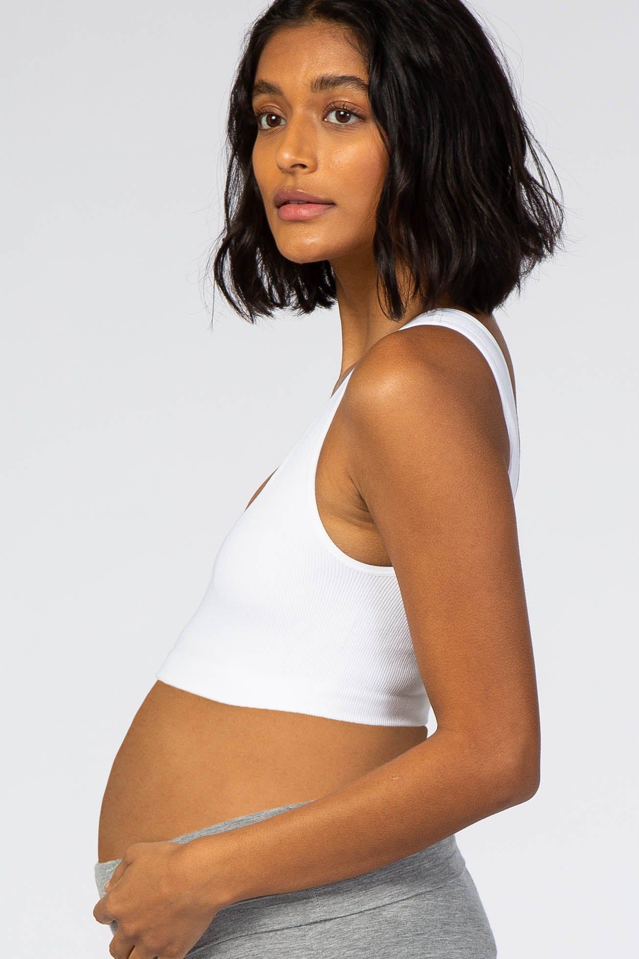 White Ribbed Squared Neck Maternity Bralette sold by Pinkblush product image thumbnail 3
