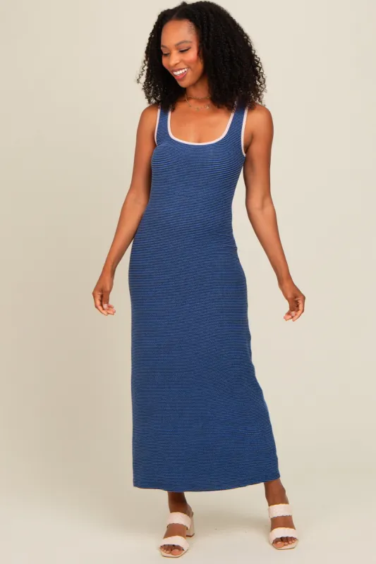 Navy Ribbed Maxi Tank Dress sold by Pinkblush