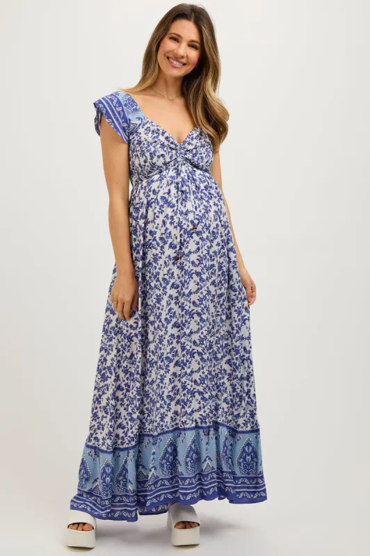 Blue Floral Off Shoulder Maternity Maxi Dress sold by Pinkblush