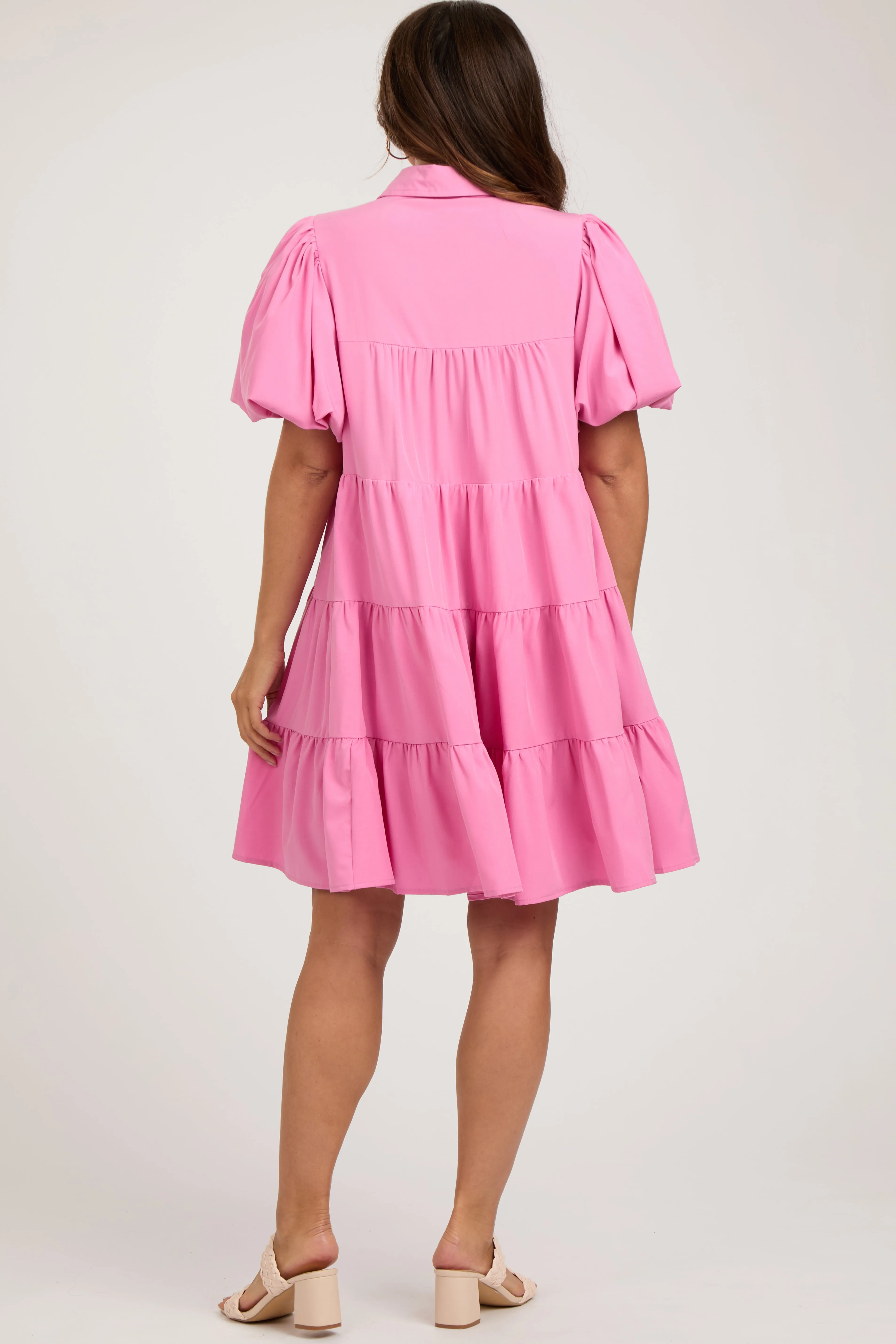Pink Puff Sleeve Maternity Mini Shirt Dress sold by Pinkblush product image thumbnail 2