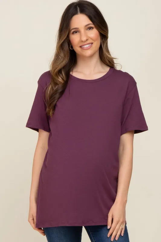 Plum Oversized Short Sleeve Maternity Top sold by Pinkblush