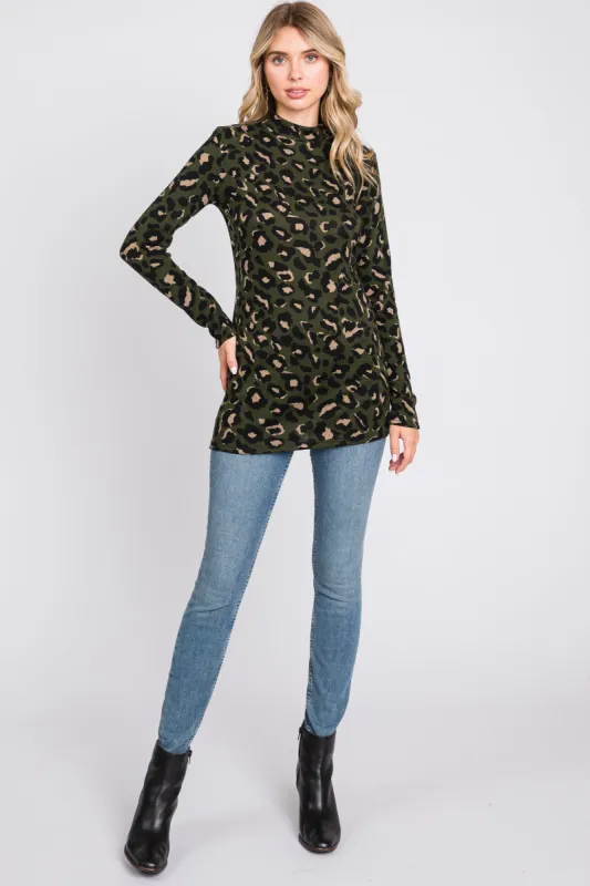 Olive Animal Print Mock Neck Top sold by Pinkblush