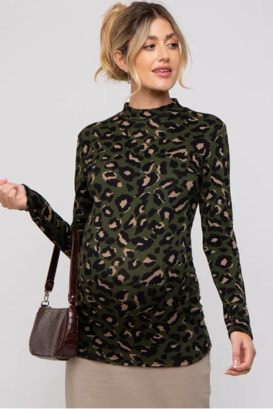 Olive Animal Print Mock Neck Maternity Top sold by Pinkblush
