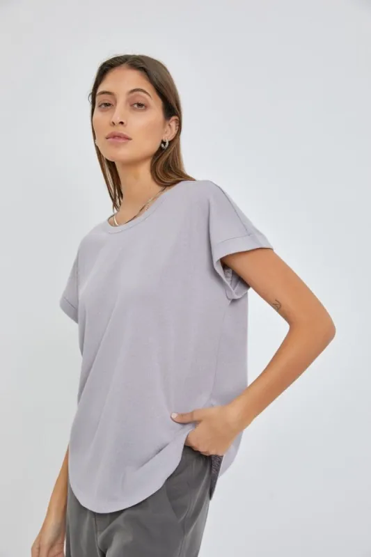 Grey Short Dolman Sleeve Top sold by Pinkblush