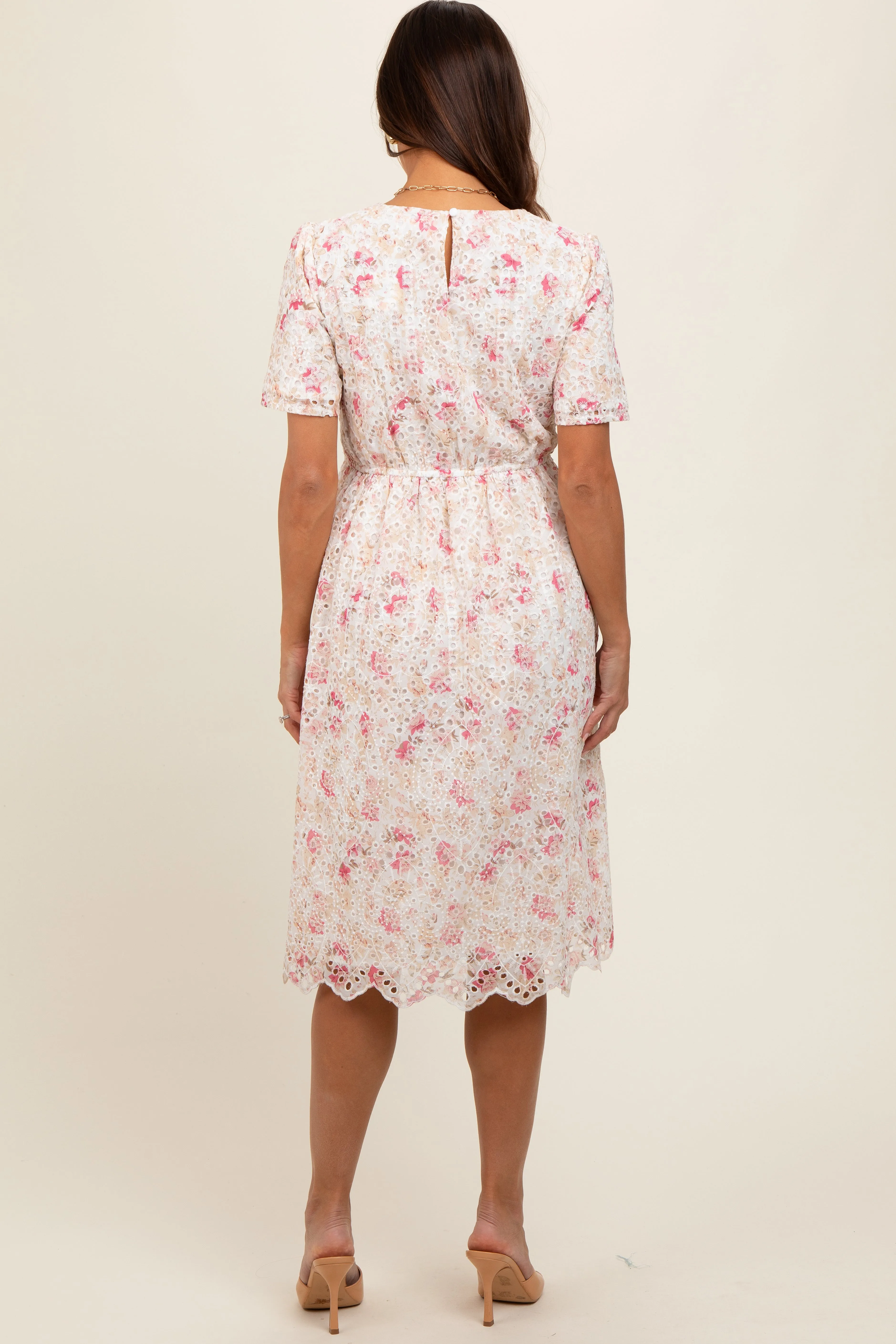 Ivory Floral Embroidered Eyelet Maternity Midi Dress sold by Pinkblush product image thumbnail 4