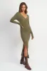 Olive Ribbed Fitted Long Sleeve Maxi Dress sold by Pinkblush