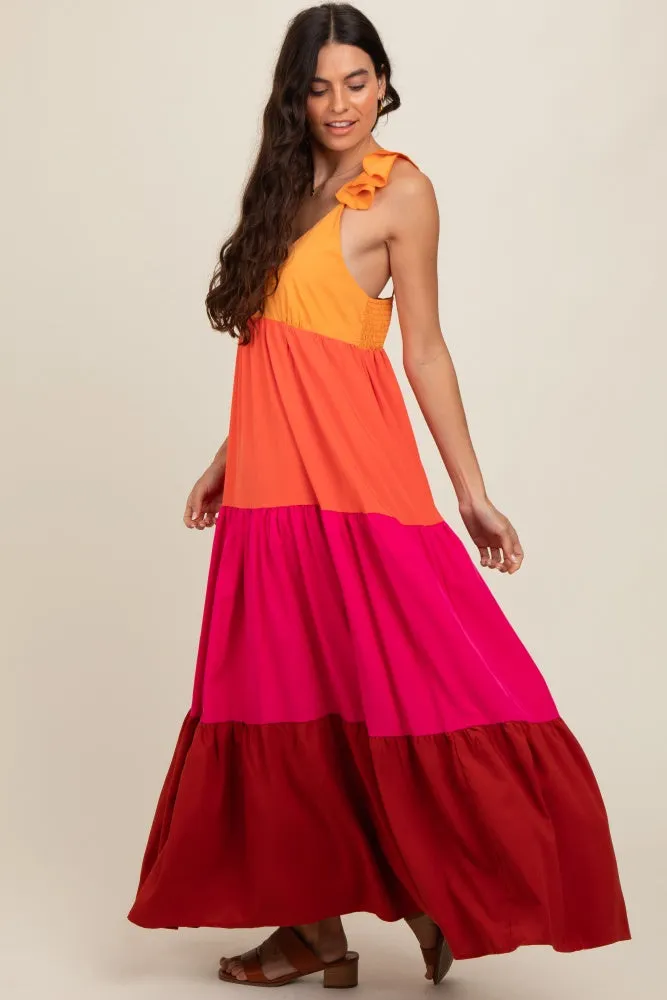 Orange Colorblock Tiered Ruffle Strap Maxi Dress sold by Pinkblush product image thumbnail 2