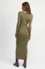Olive Ribbed Fitted Long Sleeve Maxi Dress sold by Pinkblush