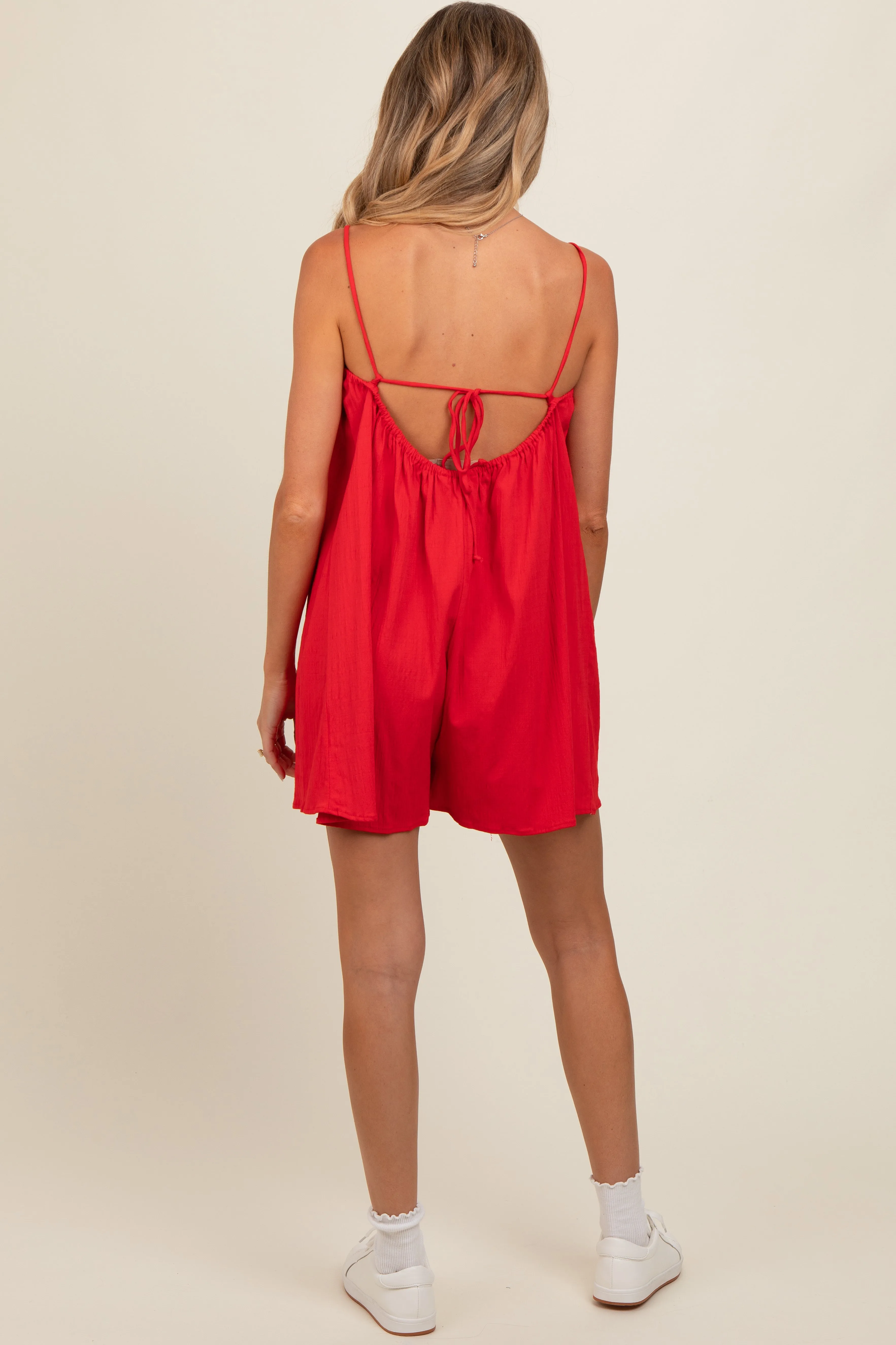Red Adjustable Tie Back Maternity Romper sold by Pinkblush product image thumbnail 3