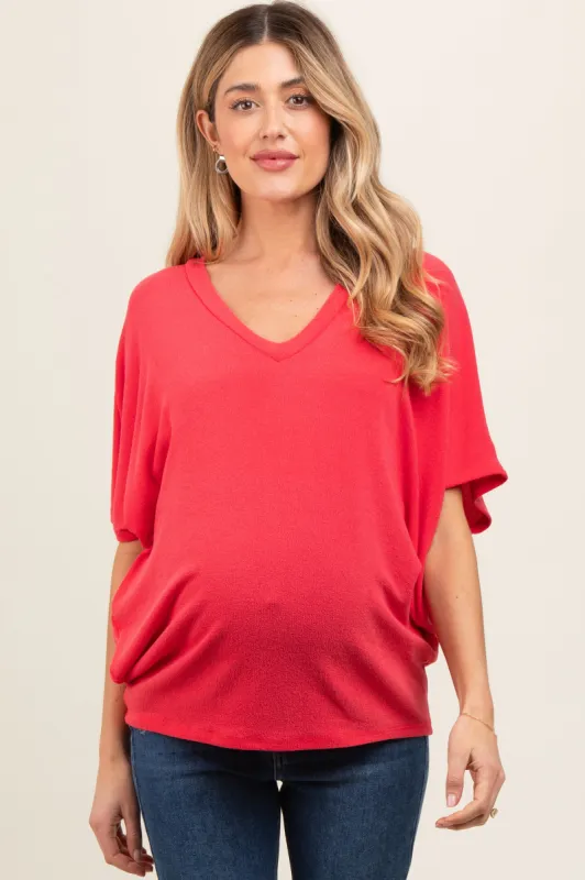 Coral V-Neck Crepe Knit Maternity Top sold by Pinkblush