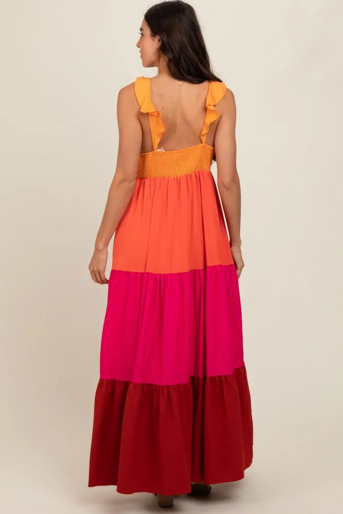 Orange Colorblock Tiered Ruffle Strap Maxi Dress sold by Pinkblush product image thumbnail 3