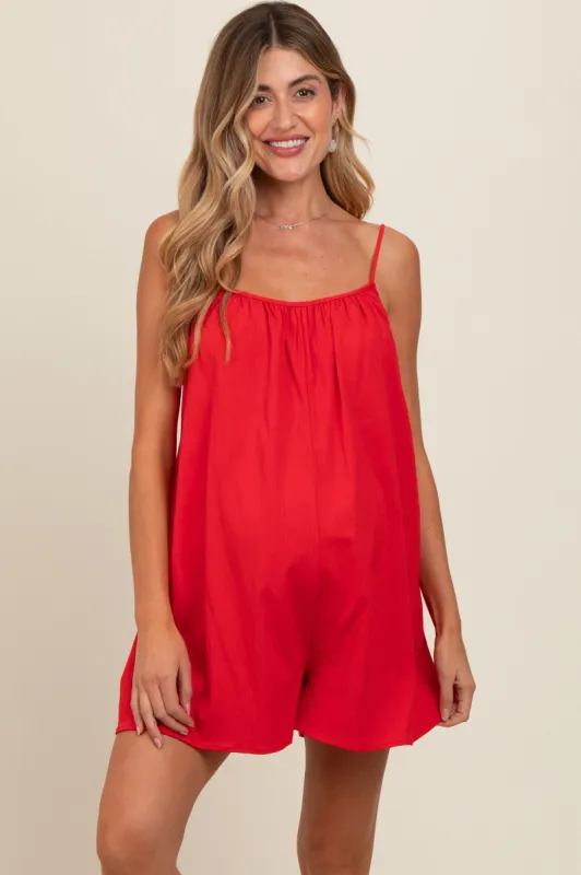 Red Adjustable Tie Back Maternity Romper sold by Pinkblush