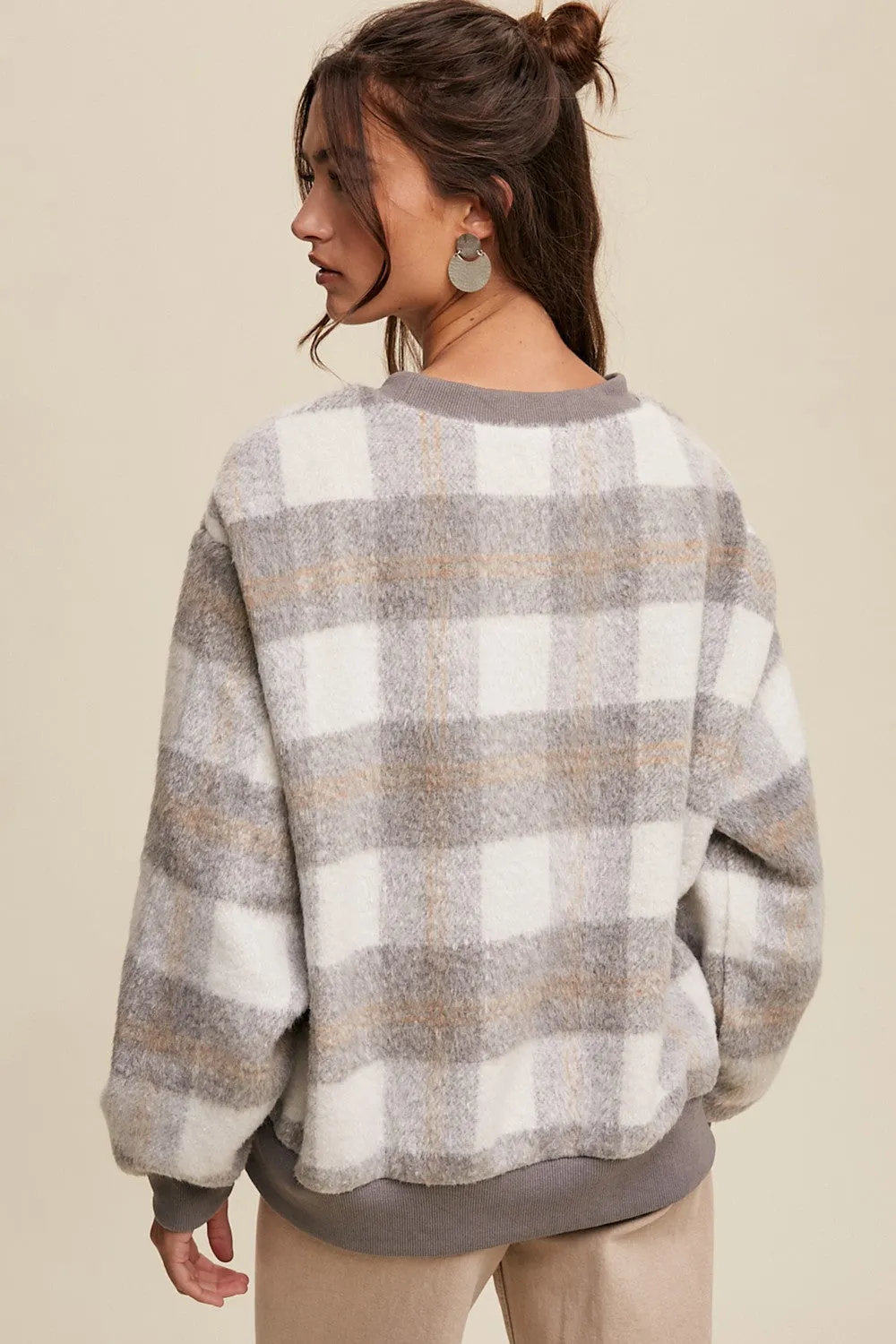 Grey Plaid Fuzzy Knit Pullover Sweater sold by Pinkblush product image thumbnail 3