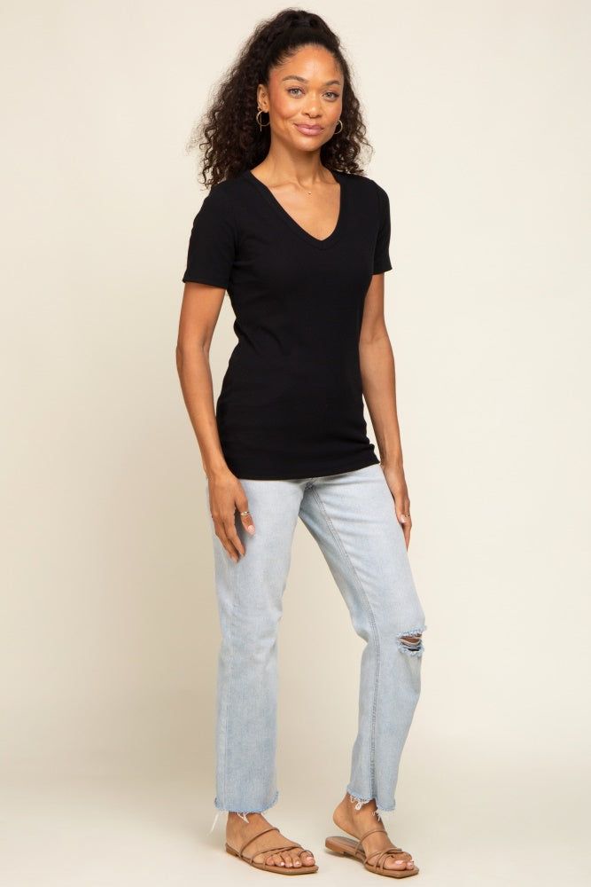Black Ribbed V-Neck Top sold by Pinkblush product image thumbnail 4