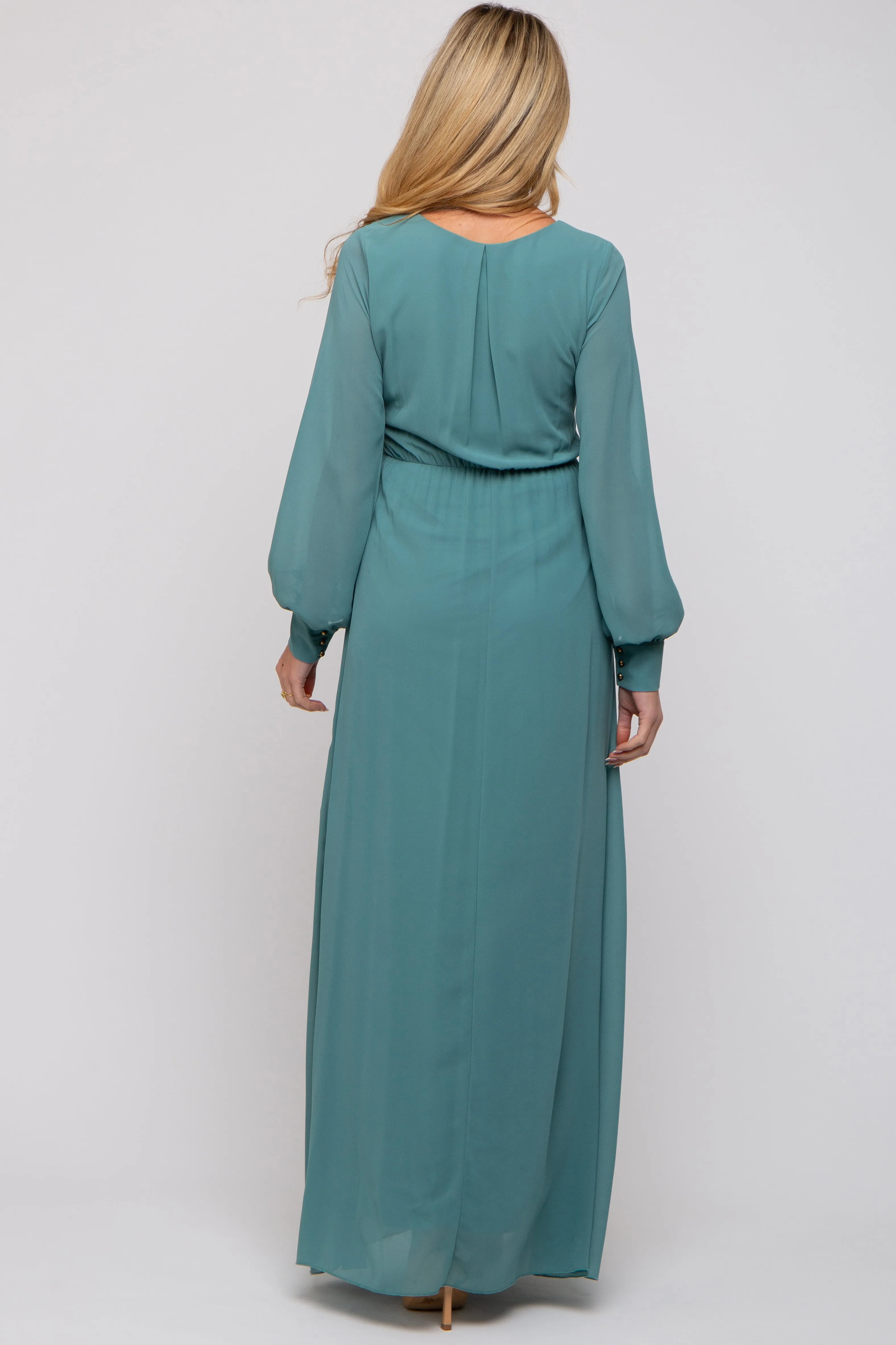Teal Chiffon Wrap Maternity Gown sold by Pinkblush product image thumbnail 3