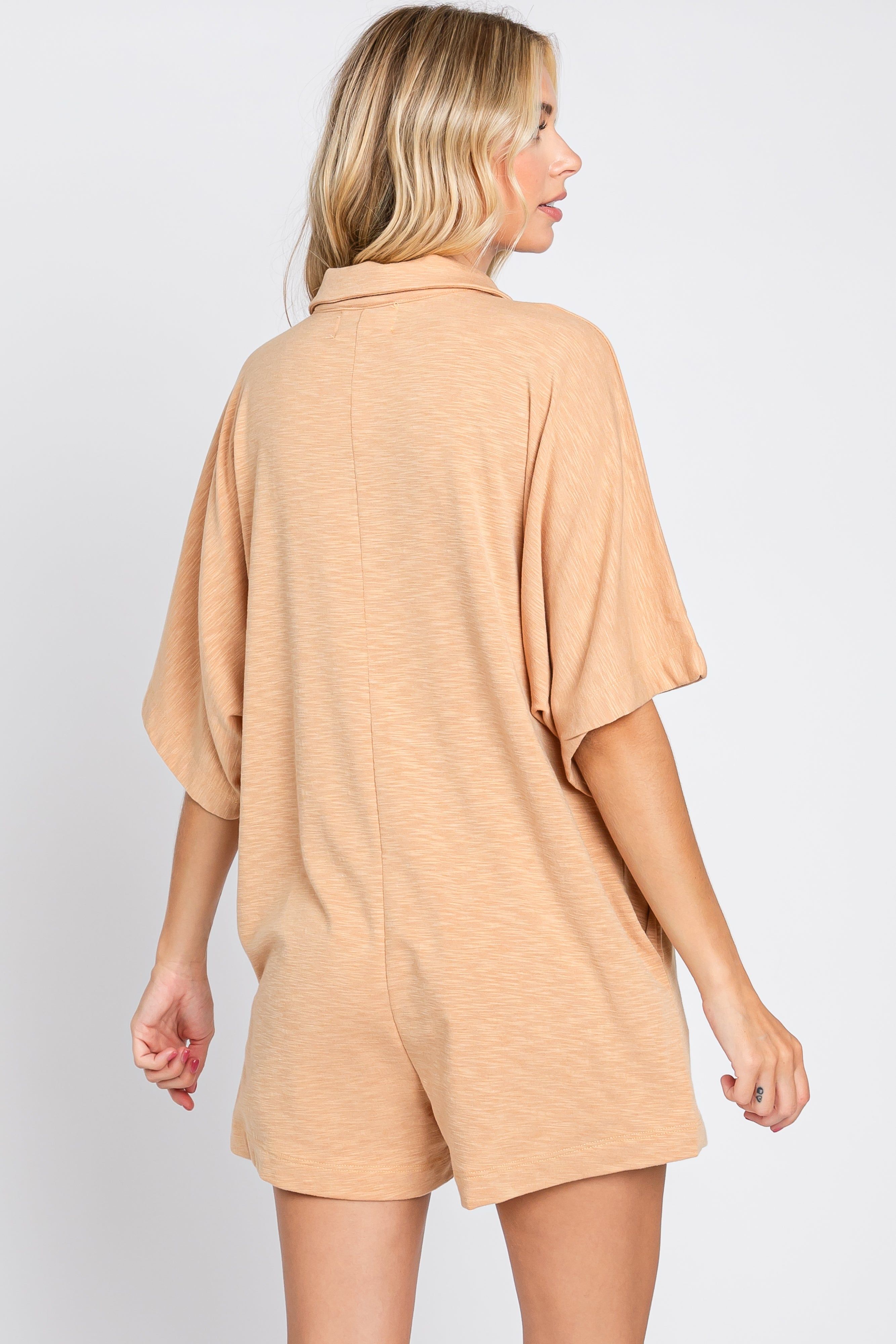 Camel Heathered Front Button Romper sold by Pinkblush product image thumbnail 3