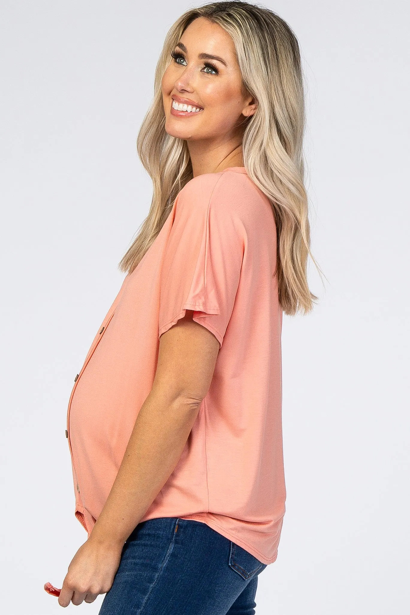 Peach Tie Front Short Sleeve Maternity Top sold by Pinkblush product image thumbnail 2