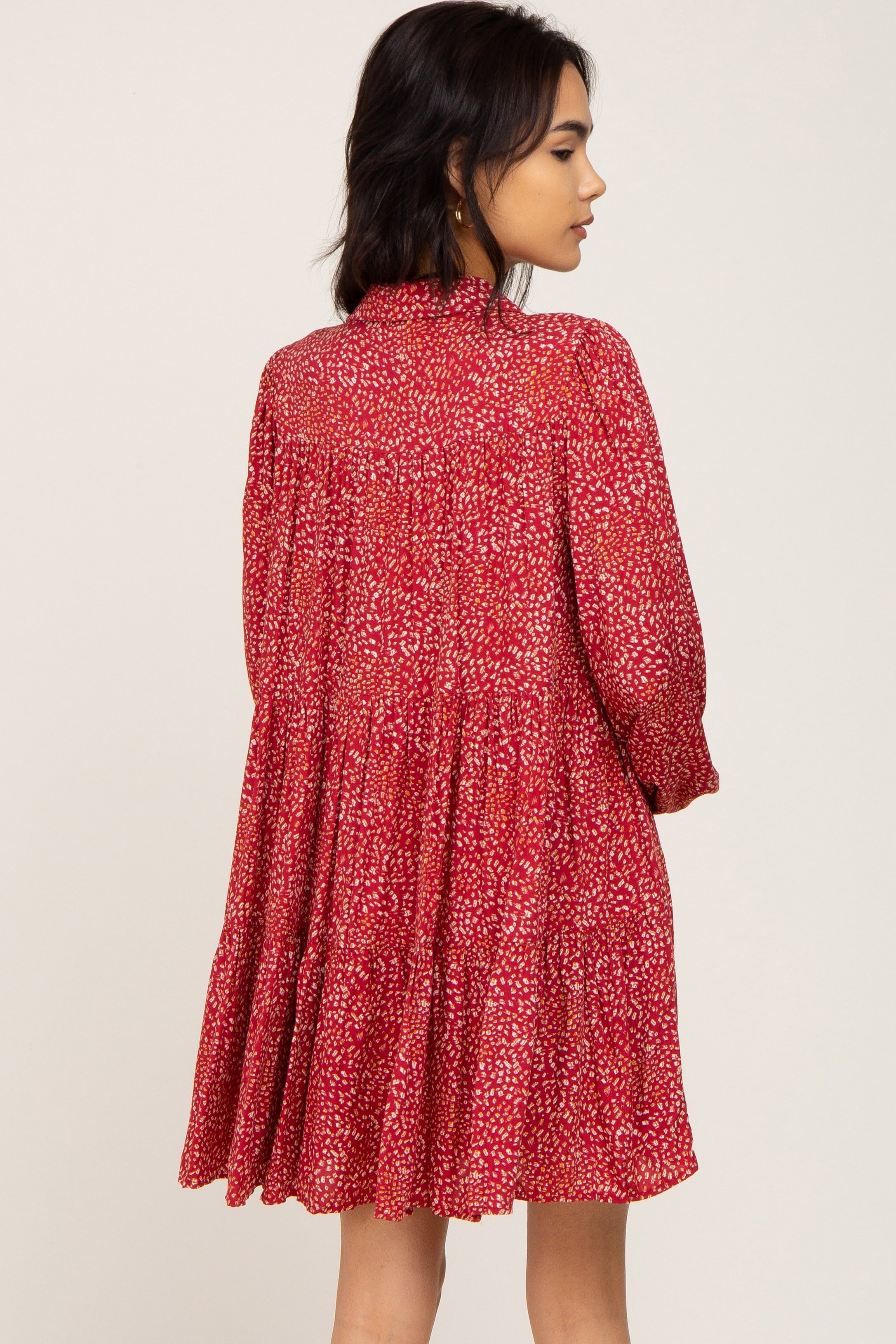 Rust Printed Button Down Tiered Mini Dress sold by Pinkblush product image thumbnail 3