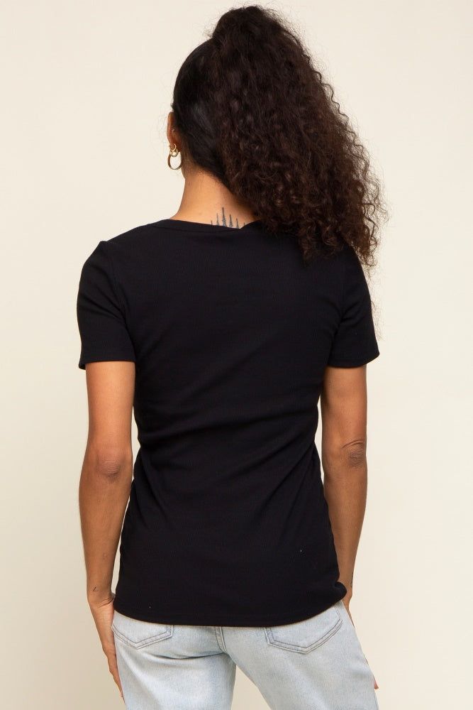 Black Ribbed V-Neck Top sold by Pinkblush product image thumbnail 3