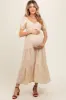 Yellow Ditsy Floral Tiered Maternity Midi Dress sold by Pinkblush