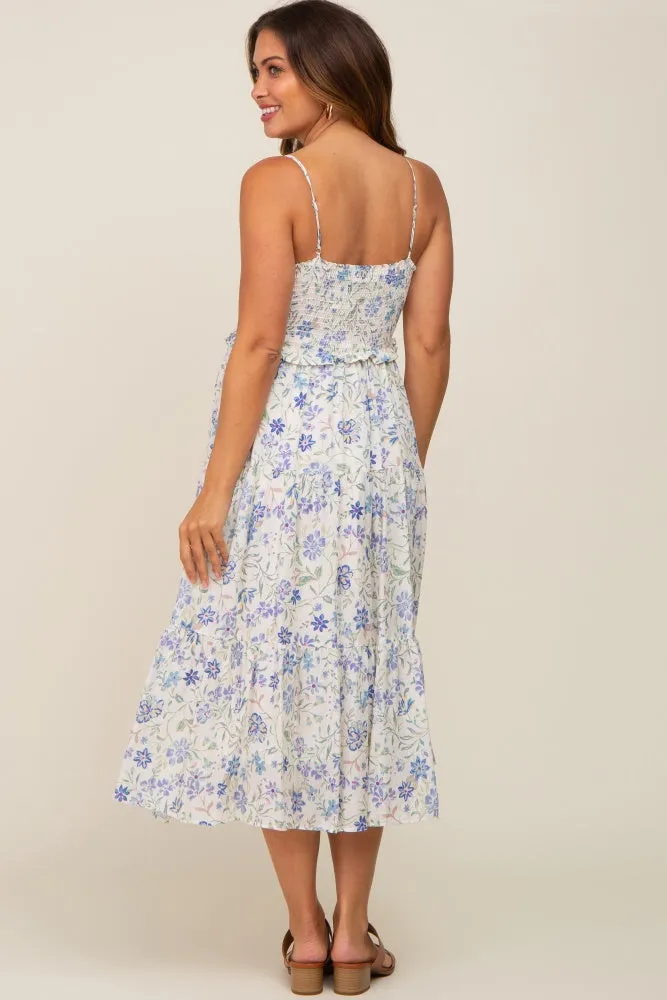 Blue Floral Tiered Maternity Midi Dress sold by Pinkblush product image thumbnail 5