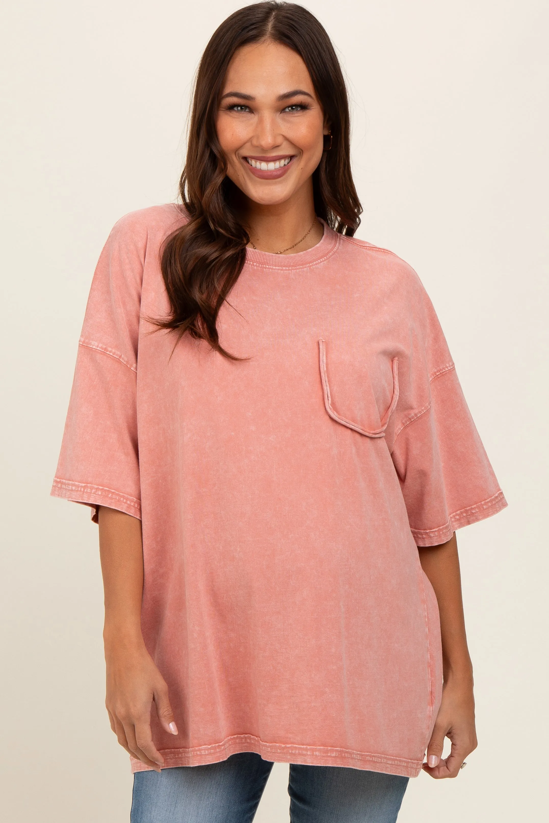 Pink Faded Wash Maternity Short Sleeve Top sold by Pinkblush