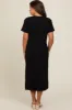 Black Short Sleeve Side Slit Maternity T-Shirt Midi Dress sold by Pinkblush