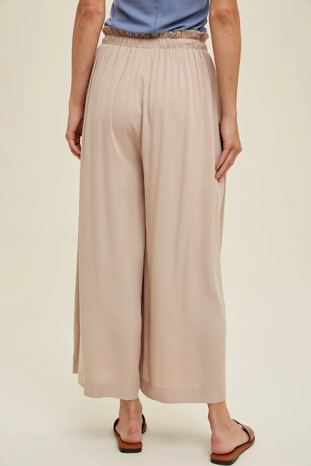 Beige Pleated Elastic Waist Wide Leg Crop Pants sold by Pinkblush product image thumbnail 4